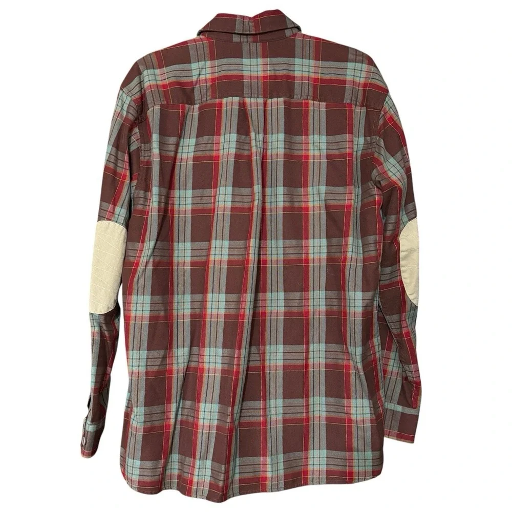 L.L. Bean Flannel Button Down Shirt Medium Elbow Patches Plaid Fall Outdoors - Picture 2 of 4